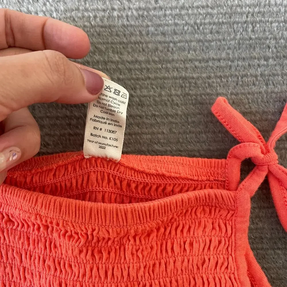 Kate Quinn‎ Smocked One Piece Tank Top 18-24Month Coral Orange Tie Sleeve Bamboo